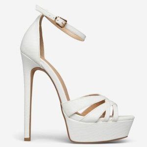 Extremely Sexy White Ankle Strap Platform High Heels.  Size 12. 5.75 Inch Heel.